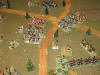 Near Schelditz, the Austrian Grenzer are arriving in march column closely watching the cavalry battle.